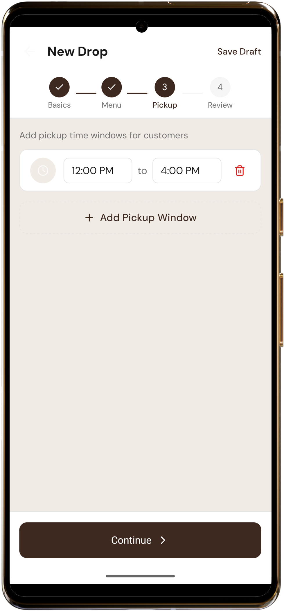 Schedule view showing upcoming pickups