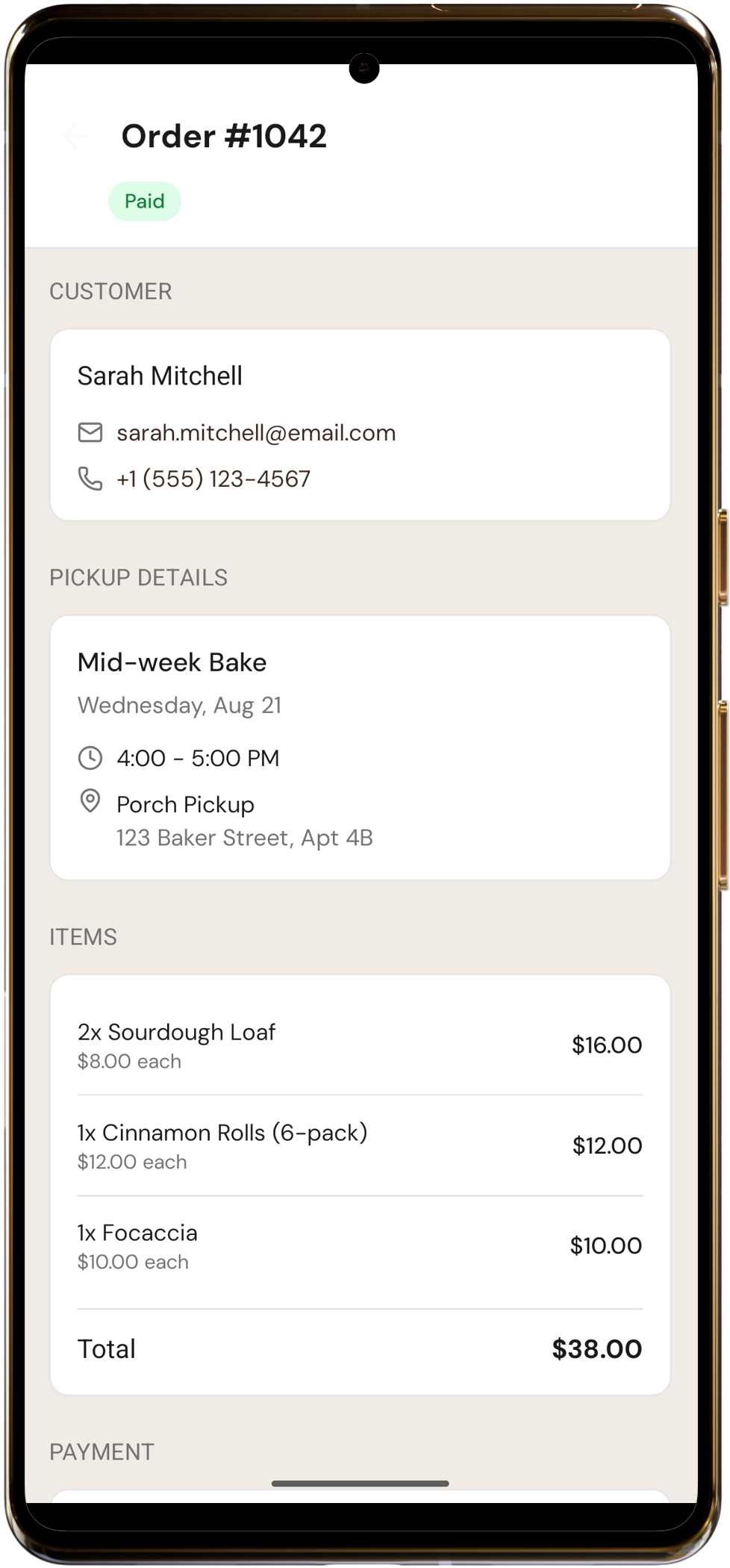 Orders list view showing all customer orders
